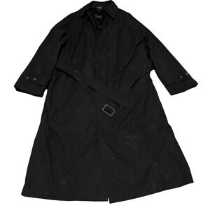 Lauren‎ Ralph Black Full Length Wool Blend Trench Coat Quilted Lining 44L Men